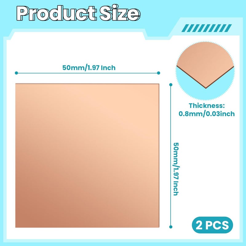 QIMAOO Copper Sheet, 2 Pieces of Copper Plates 2"×2"-20 Gauge(0.8mm) Thickness, 99% Pure Copper Sheets for Metal Crafts, Jewelry Making, DIY, Jewelry - Image 2